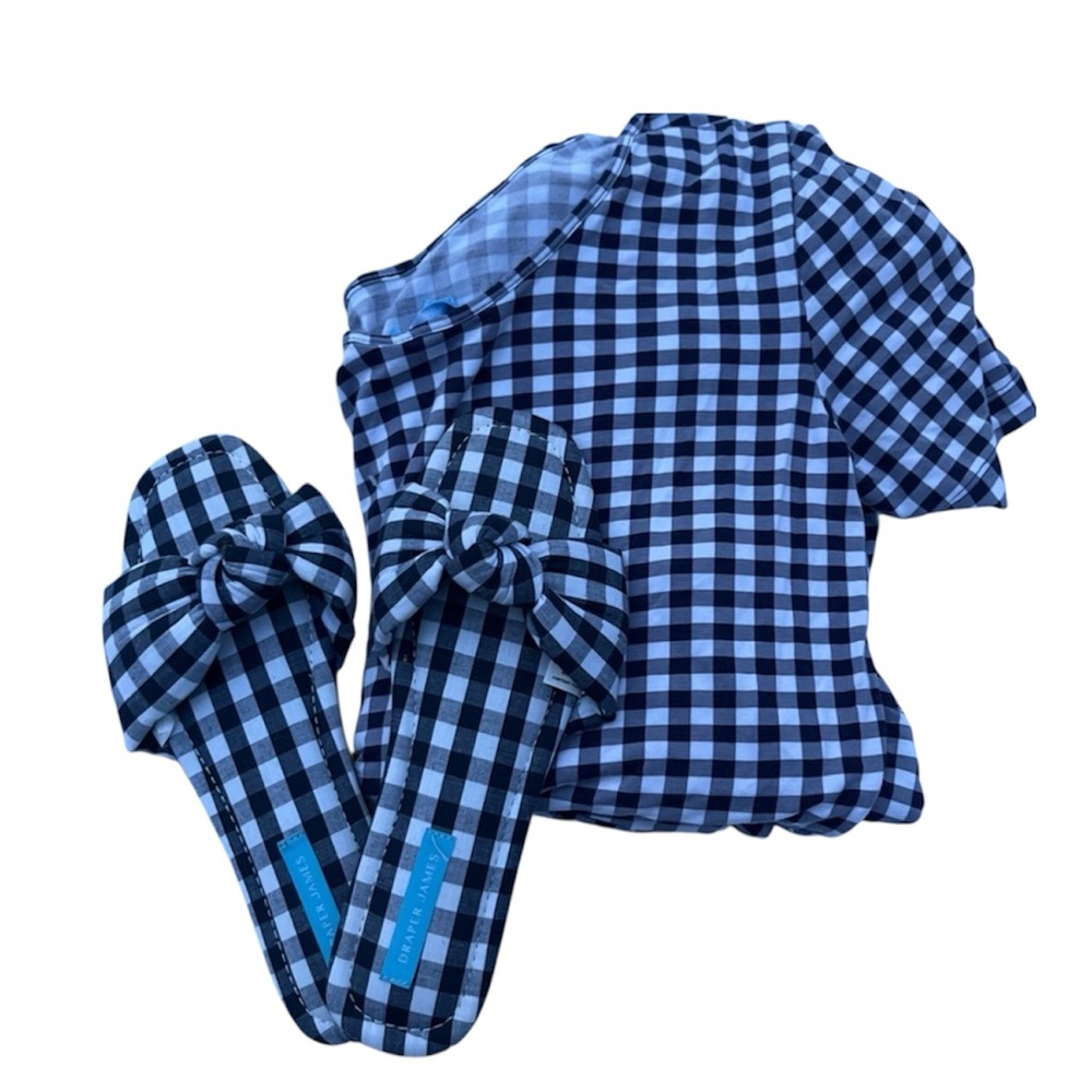 Black and White Gingham Top and Slippers Set